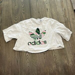 Adidas Girls Youth Cropped Top Logo Print Short Sleeve Crewneck White Size S
